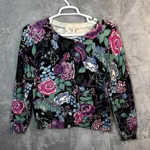 Talbots Womens Cardigan Sweater Size Large Floral Button Up Career Preppy Cotton